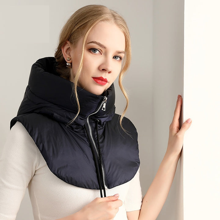 Ivory quilted down hood with neck warmer
