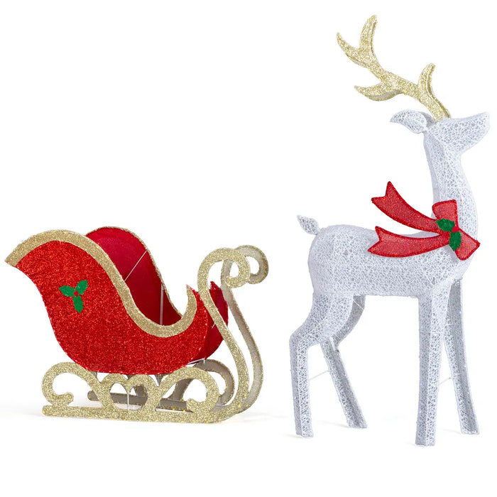 Snugleigh 5ft Light-Up Reindeer and Sleigh Garden Set