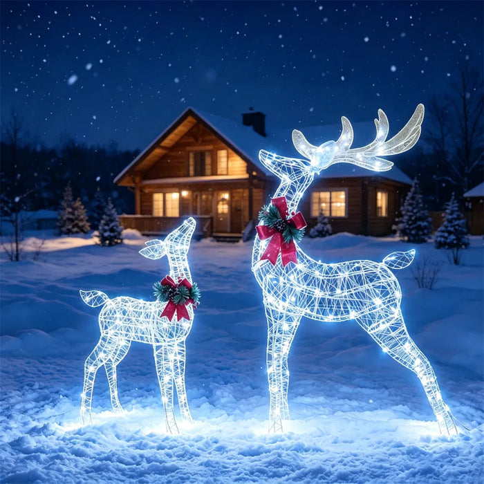 Snugleigh Light-Up Glitter Reindeer with Red Bows, Set of 2