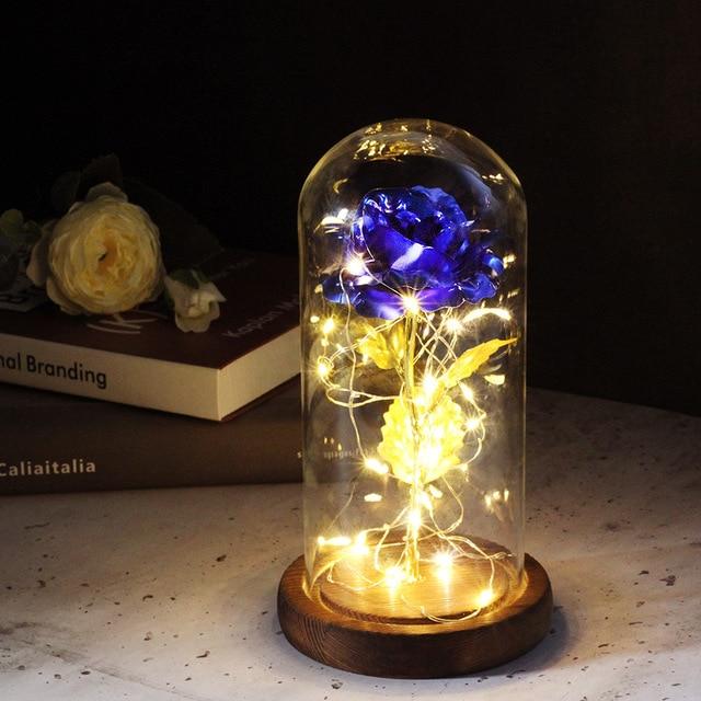 Enchanted Rose Lamp In Glass Dome With Warm LED Base