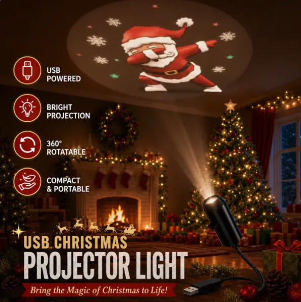 USB projector casting Christmas pattern on wall