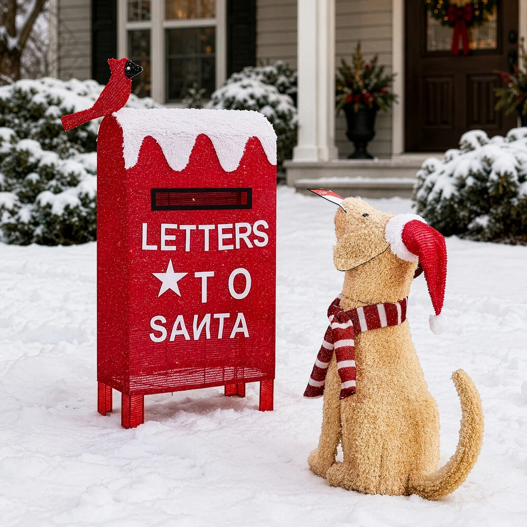 Lit dog and red postbox figure