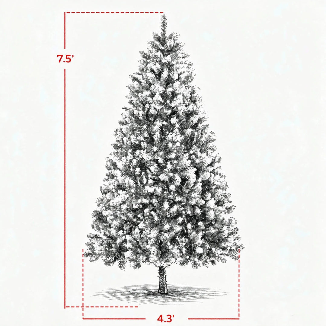 Tall snow-tipped pre-lit tree with remote