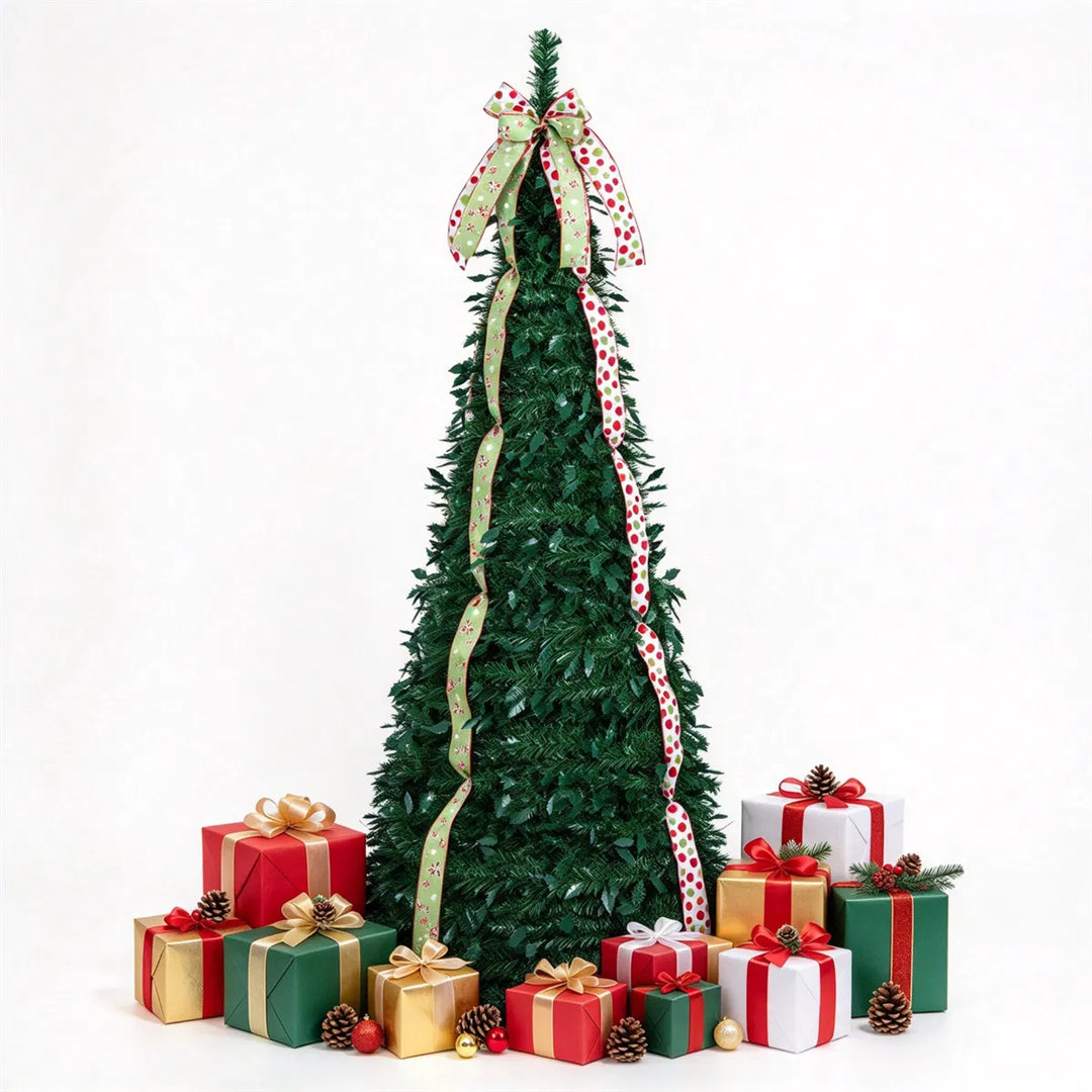 Pop-up Christmas tree with ribbons and bow