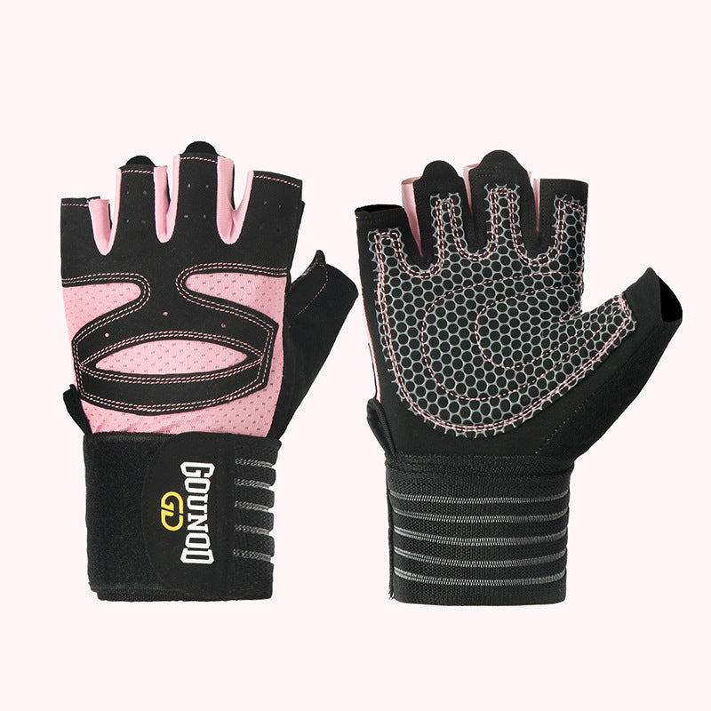 Half-finger gym gloves with wrist wrap