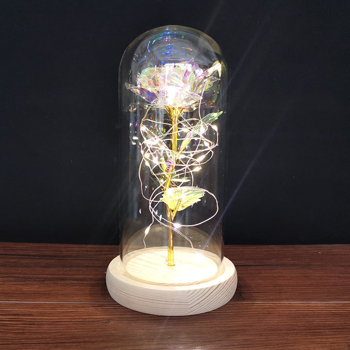 Enchanted Rose Lamp In Glass Dome With Warm LED Base