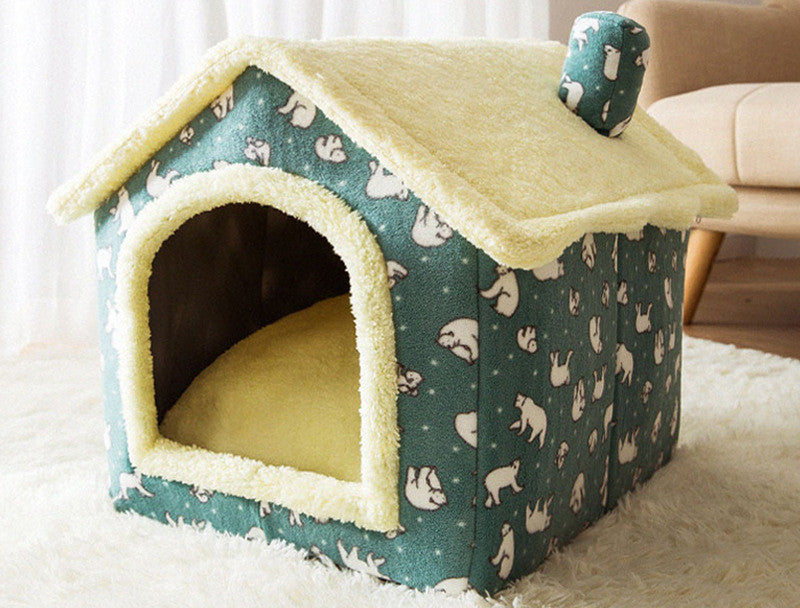 Foldable Dog House Bed With Warm Enclosed Cave Design