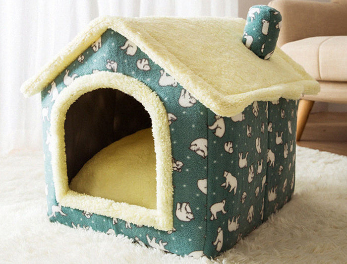 Snugleigh Foldable plush pet house with cute animal designs and non-slip base