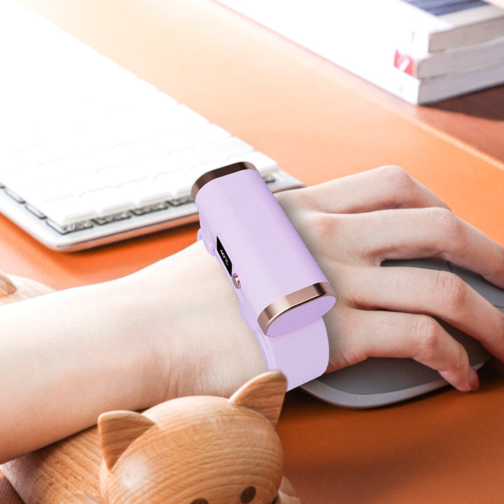 Pink bracelet hand warmer on wrist