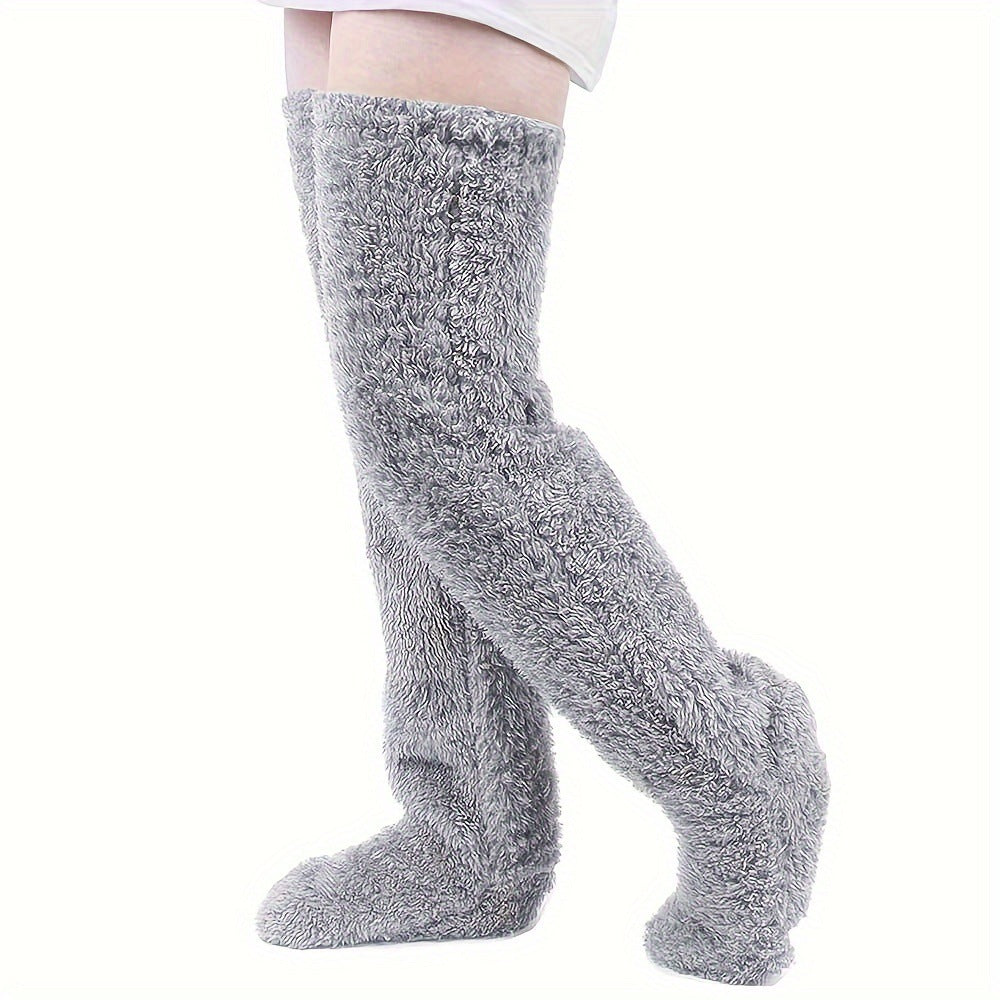 Fluffy plush over the knee socks in pink