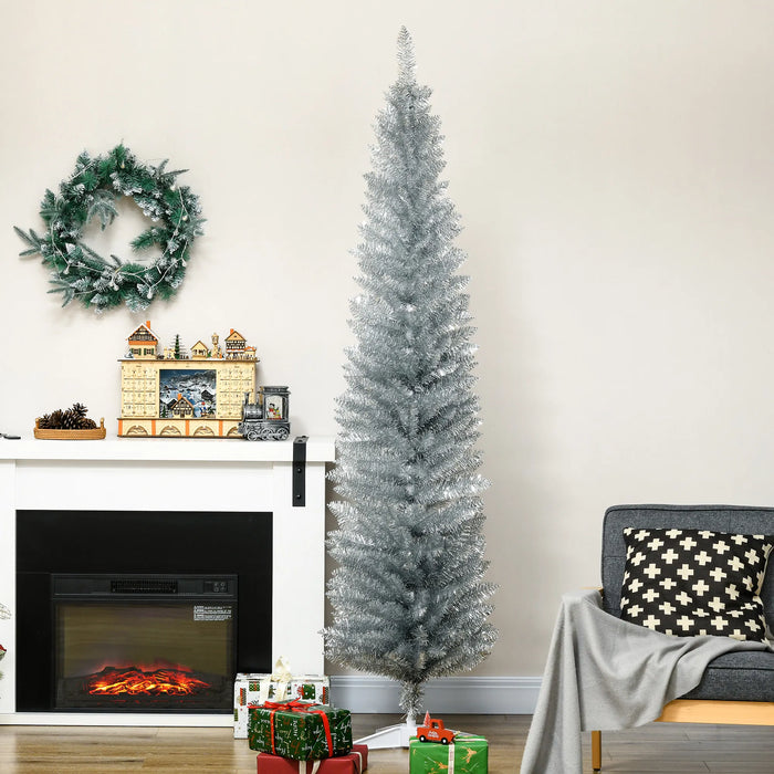 Snugleigh Silver Slim Pencil Christmas Tree, 7ft Unlit