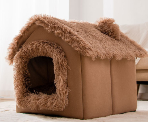 Foldable Dog House Bed With Warm Enclosed Cave Design