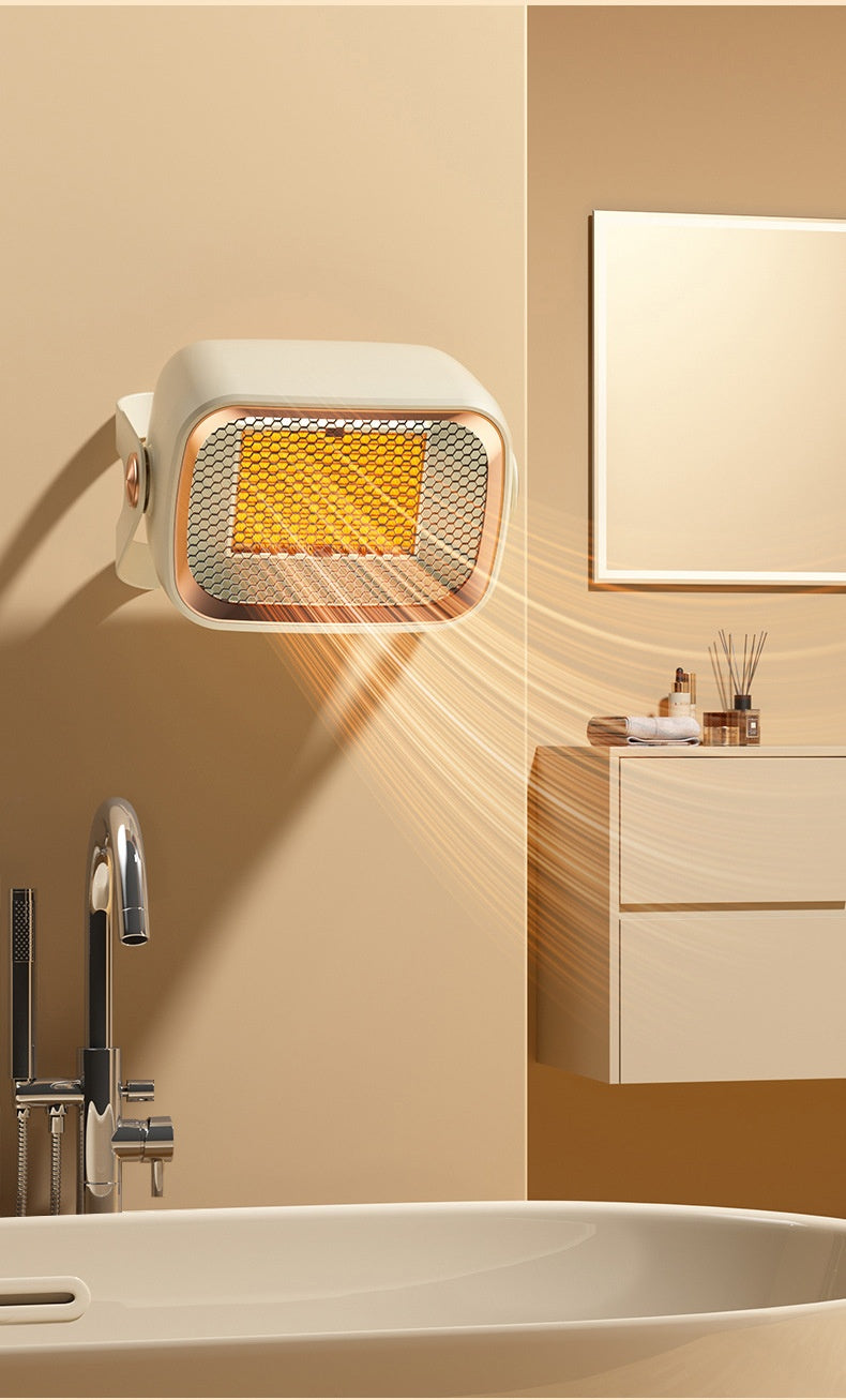 White compact desk fan heater with tilting head