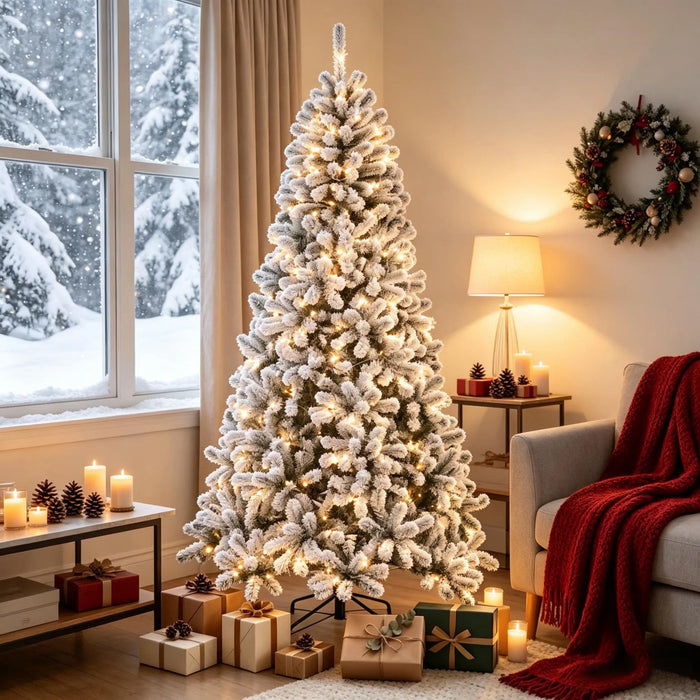 Snugleigh Flocked Northern Pine Christmas Tree with 350 LEDs, 7.5ft