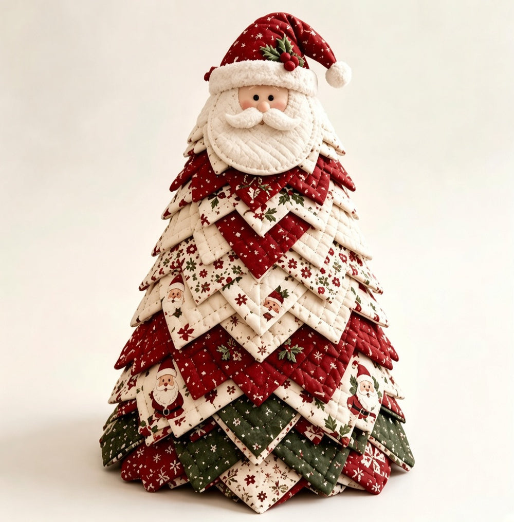 Patchwork fabric Christmas tree with star topper
