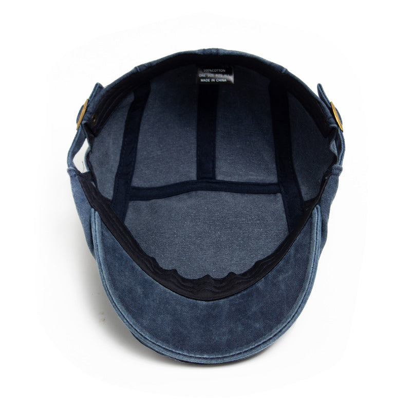Navy washed denim flat cap