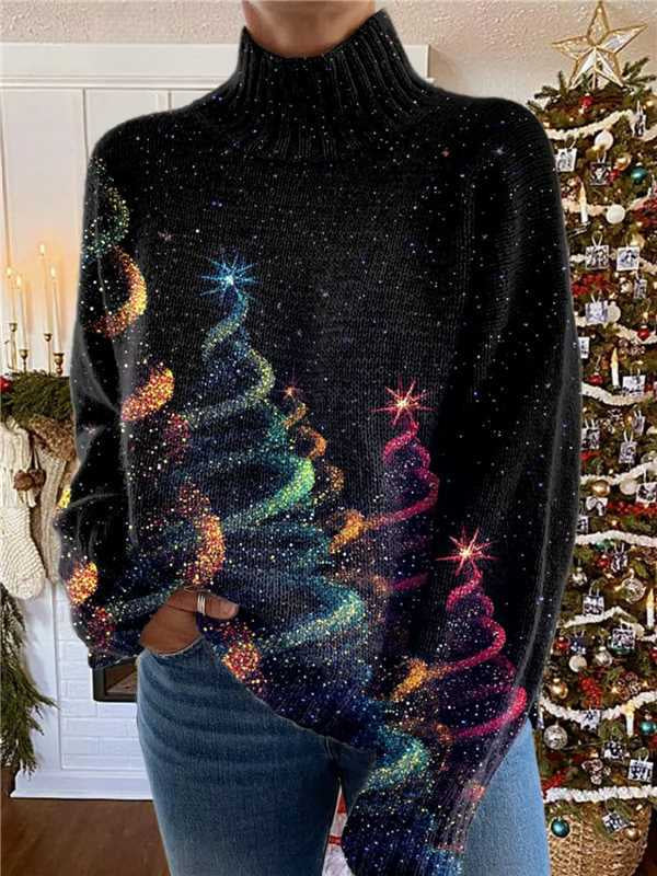 Woman in printed turtleneck jumper