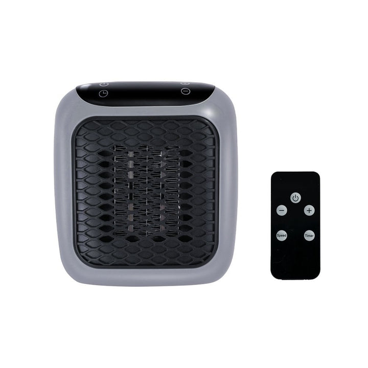 compact white plug-in heater with remote control