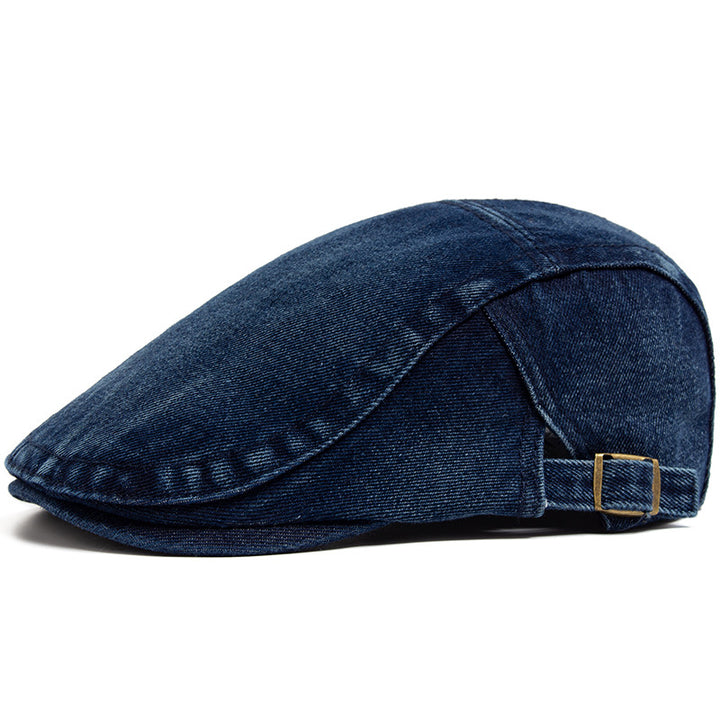 Navy washed denim flat cap