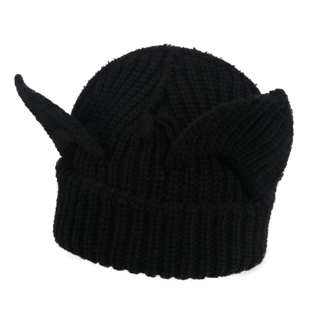 Black chunky knit beanie with cat ears