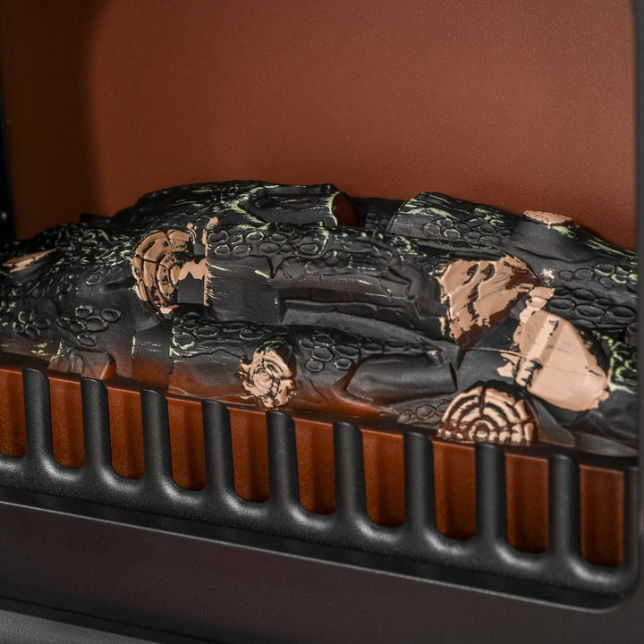 black vintage style electric stove with glowing logs