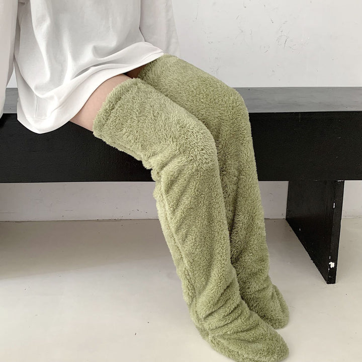 Fuzzy over the knee plush socks in lilac