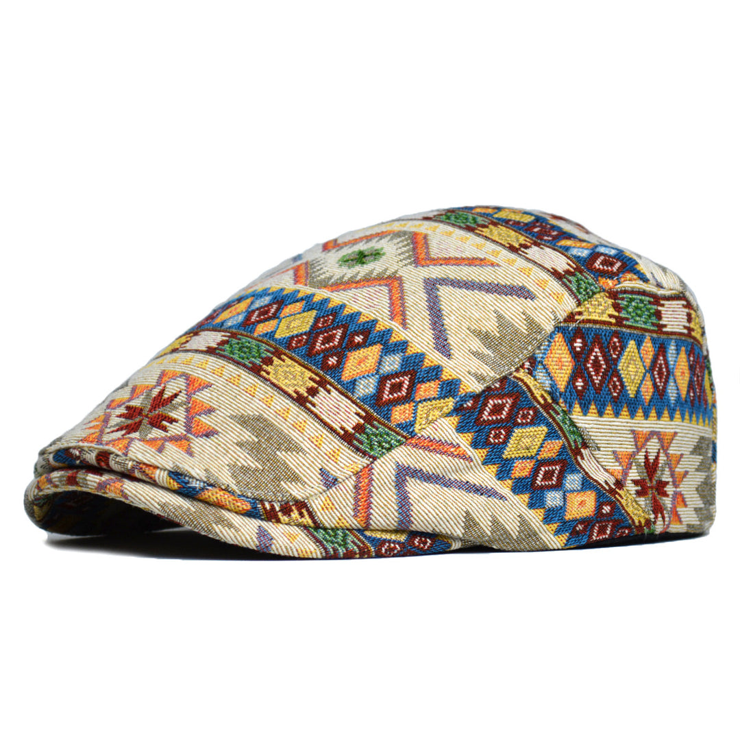 Patterned flat cap with geometric jacquard
