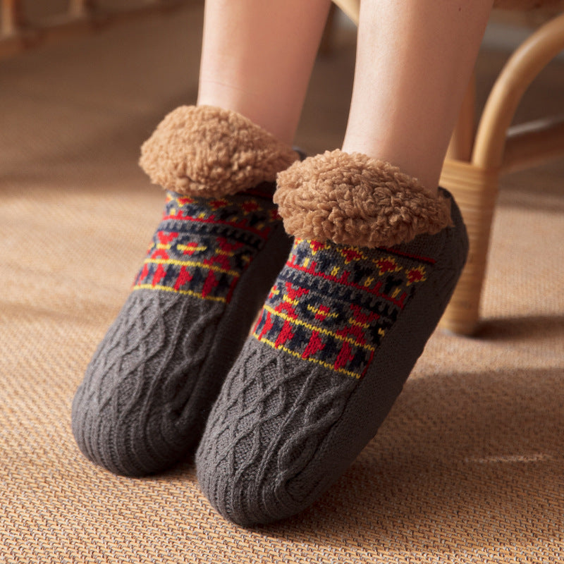 Knitted slipper socks with fleece cuff
