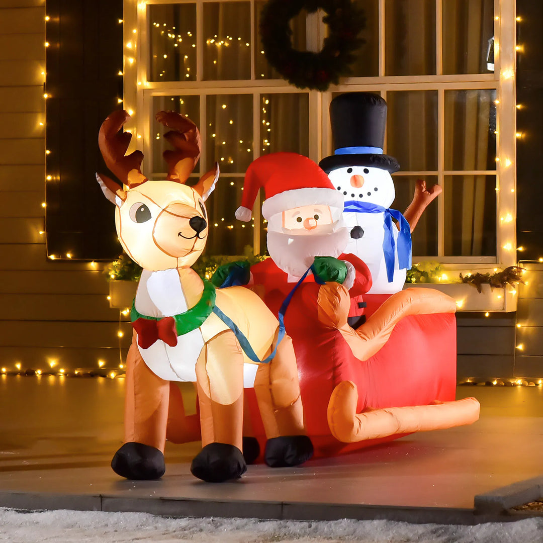 Inflatable Santa sleigh with reindeer and snowman