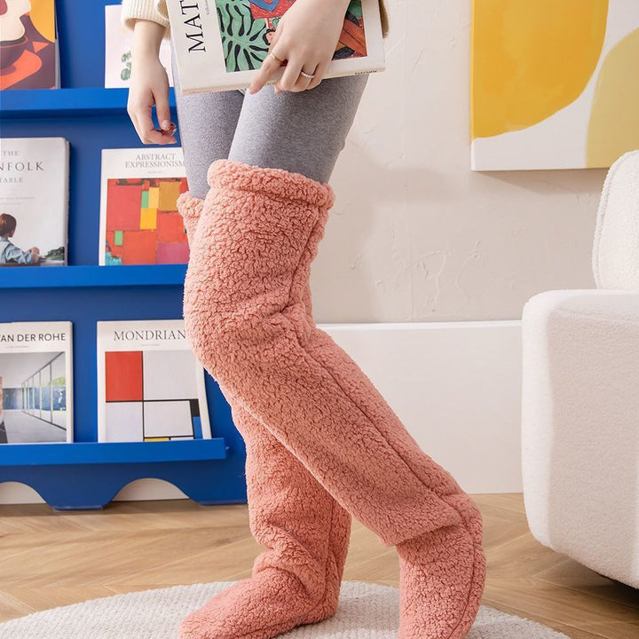 Fuzzy over the knee plush socks in lilac