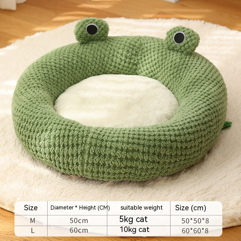 Cute Frog Plush Dog And Cat Bed With Non Slip Bottom