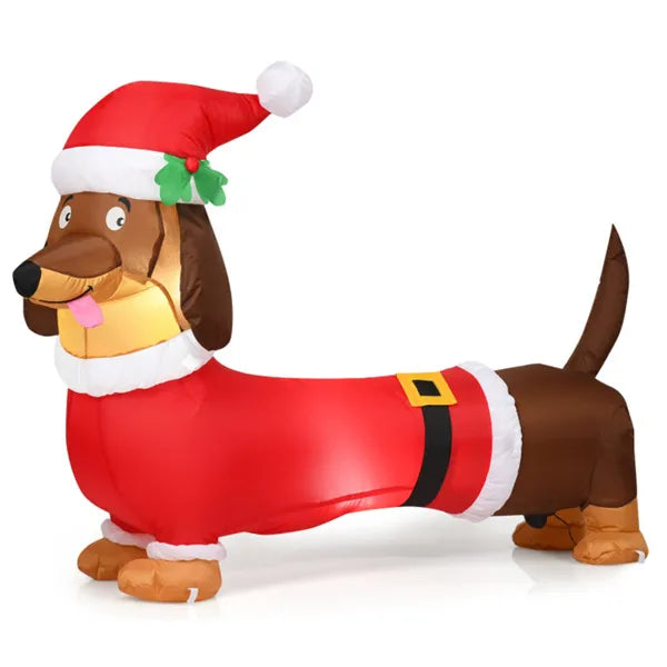 Inflatable dachshund wearing a Santa outfit