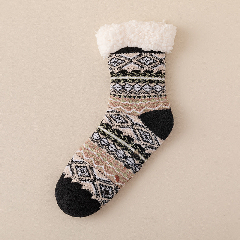 Nordic pattern lounge socks with grip sole