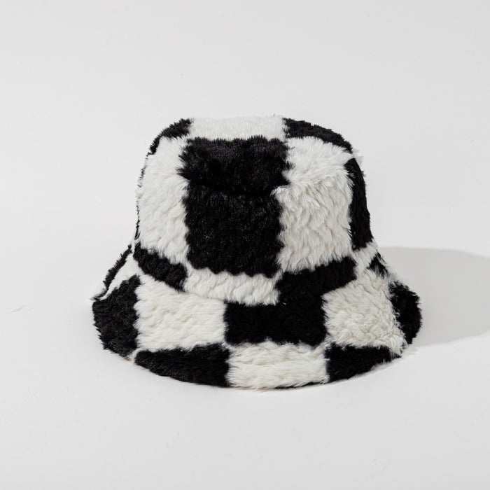 Snugleigh Checkerboard Plush Bucket Hat in Teddy Fleece