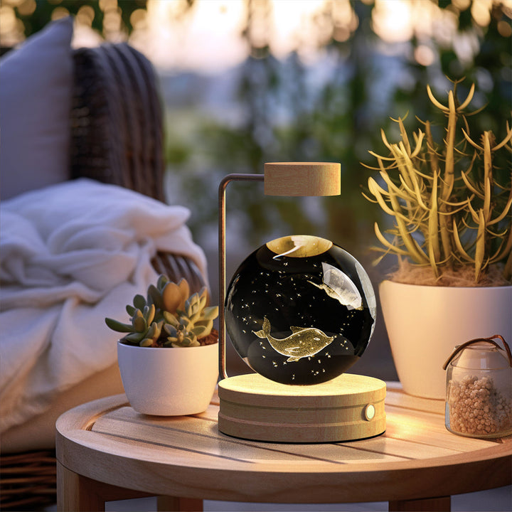 Crystal ball lamp with engraved 3D design