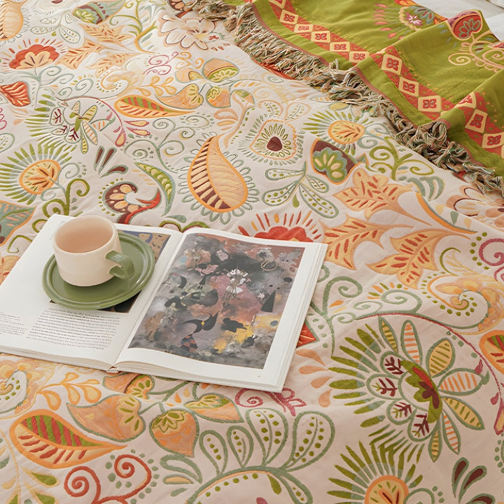 Bohemian Reversible Sofa &amp; Bed Throw Vibrant Autumn Leaf Design