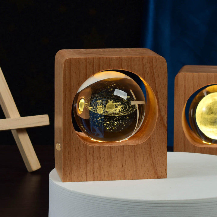 3D Crystal Ball Night Light – Laser-Engraved on Beech Base