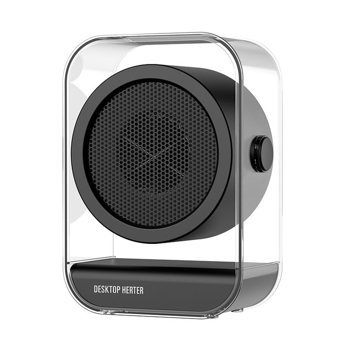 Small clear fan heater on a desk