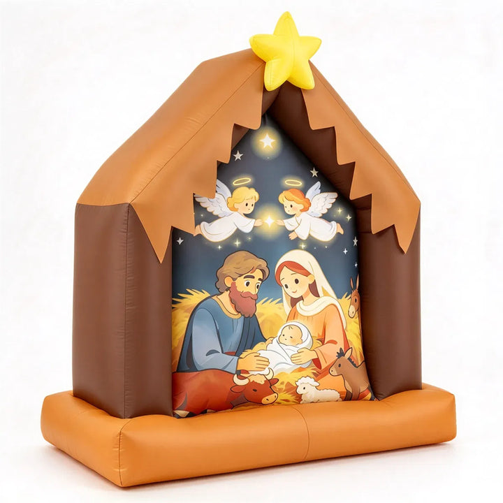 Inflatable nativity scene lit up