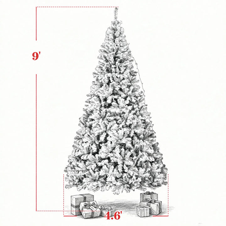 Huge flocked Fraser fir with warm lights