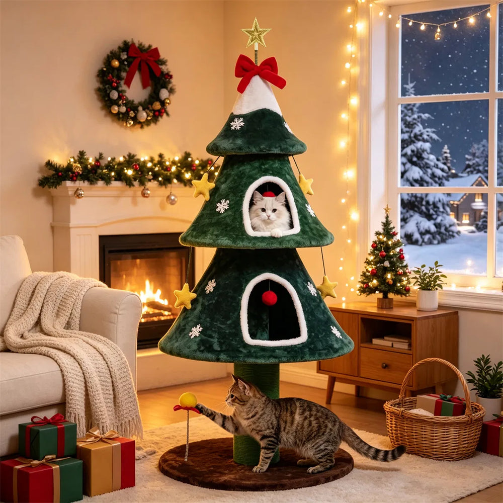 Christmas tree cat tower with condos