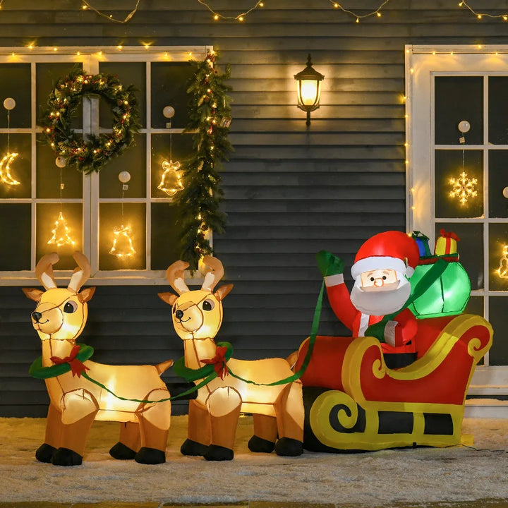 Inflatable Santa in sleigh with two reindeer