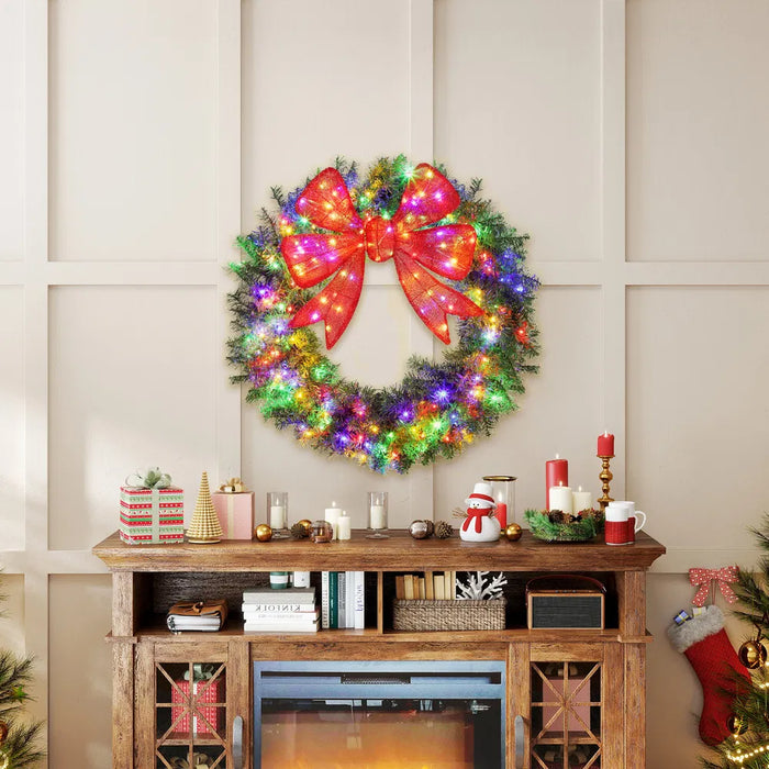Snugleigh Pre-Lit Christmas Wreath with Big Red Bow, 91cm