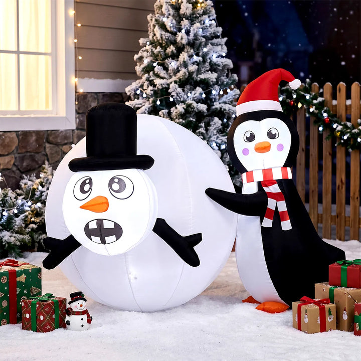 Inflatable penguin with giant snowball