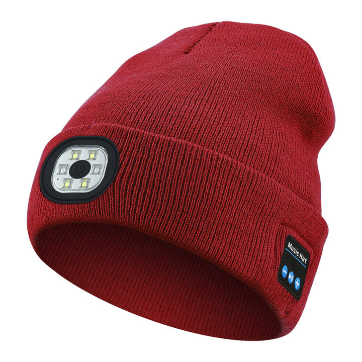 Black knit beanie with front LED light