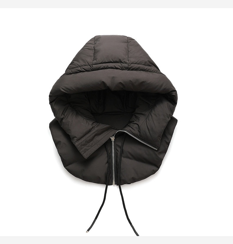 Ivory quilted down hood with neck warmer