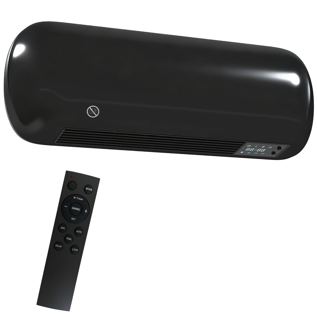 black wall-mounted fan heater with LED display