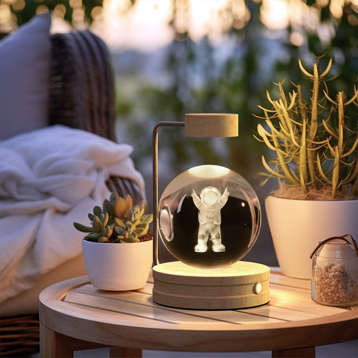 Crystal ball lamp with engraved 3D design