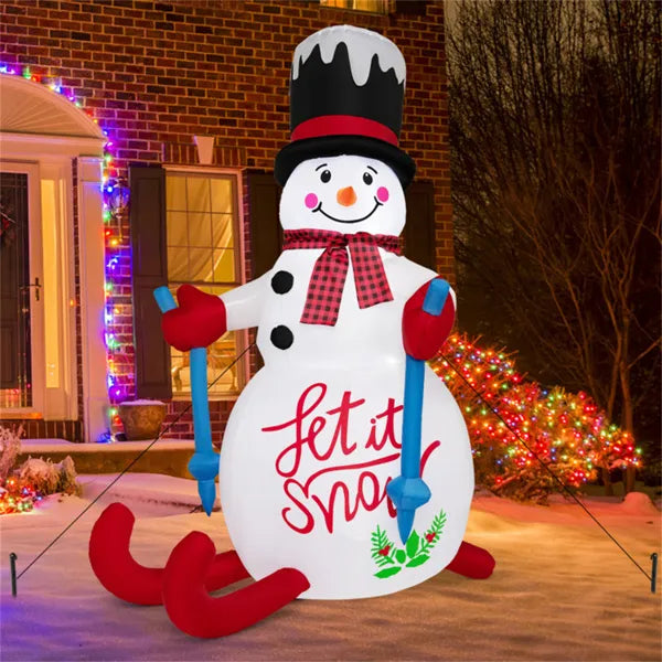 Inflatable snowman on skis with top hat