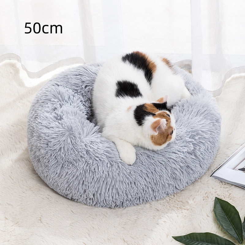 Round Winter Warm Pet Bed In Soft Cloth, 30 To 100cm